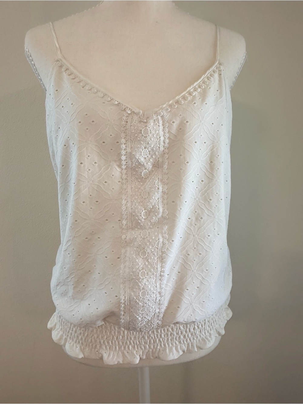 White House Black Market Cream Eyelet Lace Camisole